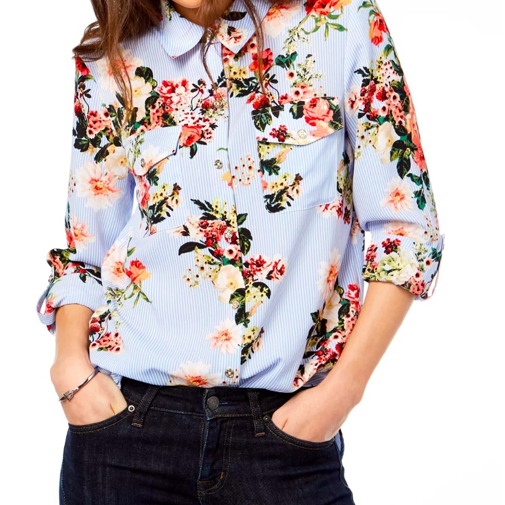 Tommy Hilfiger, Floral Over Pinstripe Button Down Shirt